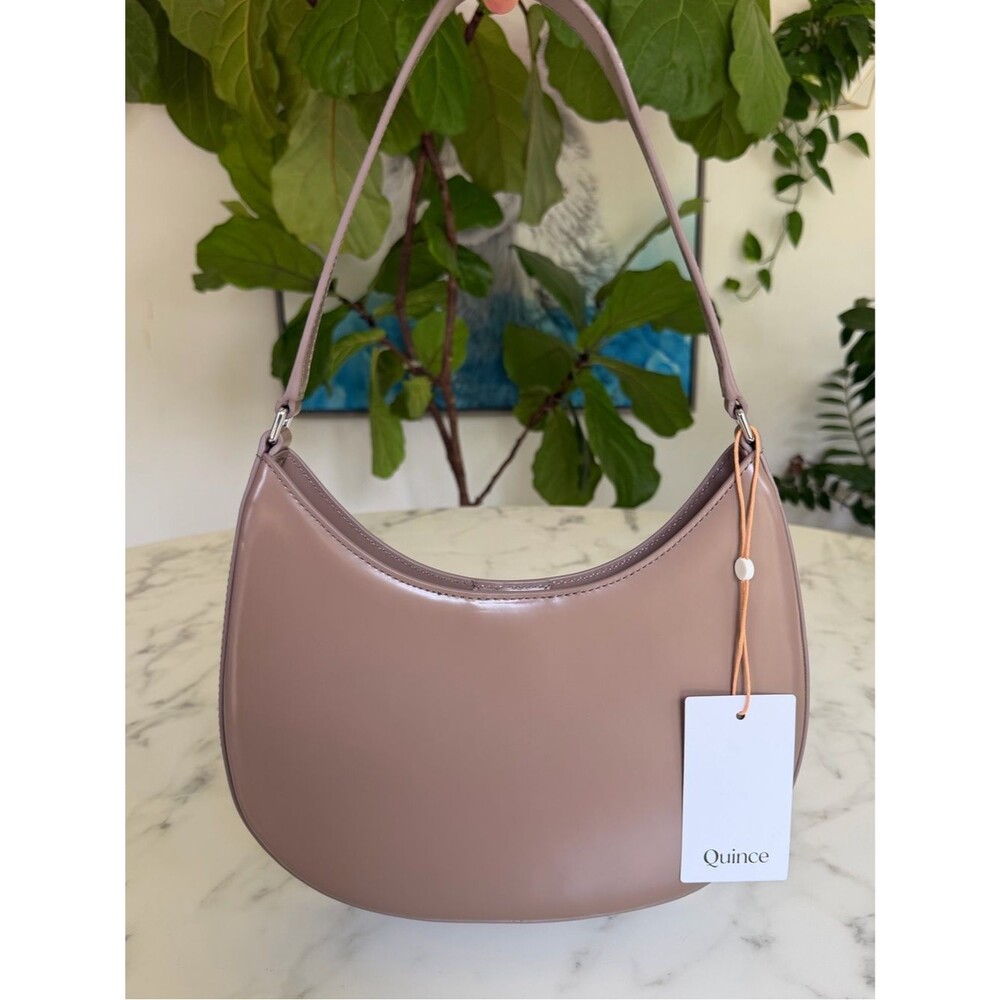 NWT Quince Italian Abrasivato Leather Shoulder Bag Taupe Neutral Polished